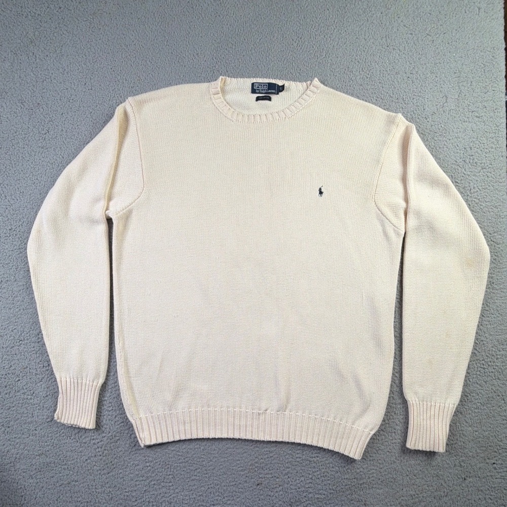 Polo Ralph Lauren Sweater Mens XLT Cream Crew Neck Cotton Knit Pony Logo